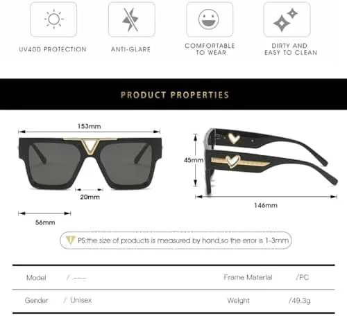 

Модные солнцезащитные очки 2026 года с плоской верхней частью и квадратной формой, металлическим сердечком, трендовые оттенки UV400 MTZJH, Brown Stripe Grey