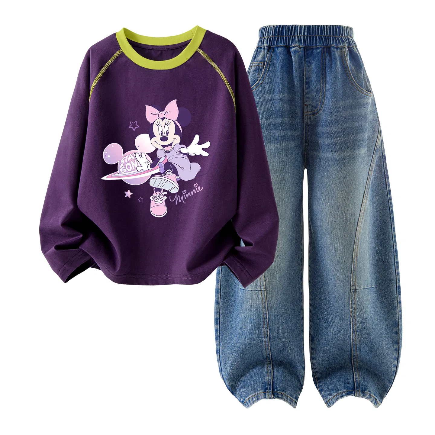 Детский спортивный костюм с принтом Disney, Dreamy Planet Mulberry Purple+Solid Color Denim Blue, Цвет Dreamy Planet Mulberry Purple+Solid Color Denim Blue