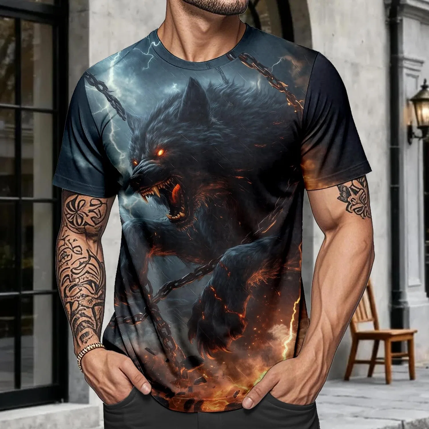 Мужская футболка с принтом Wolf T Shirt Men, Ferocious Wolf — фото 2