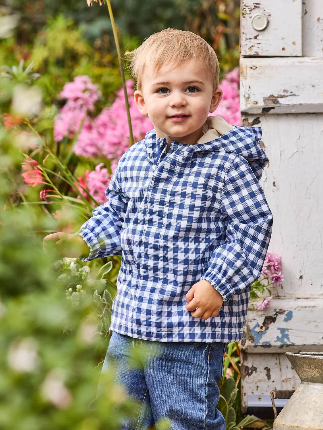 Куртка с капюшоном JoJo Maman Bébé Navy Gingham, темно-синяя — фото 3