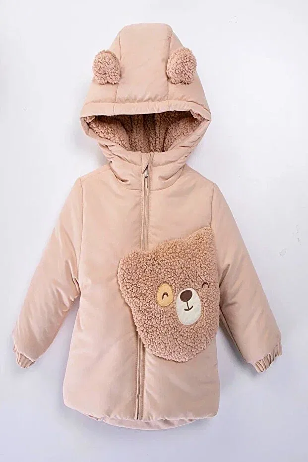 Детское зимнее пальто для девочек с капюшоном Dekubaby, Beige — фото 2