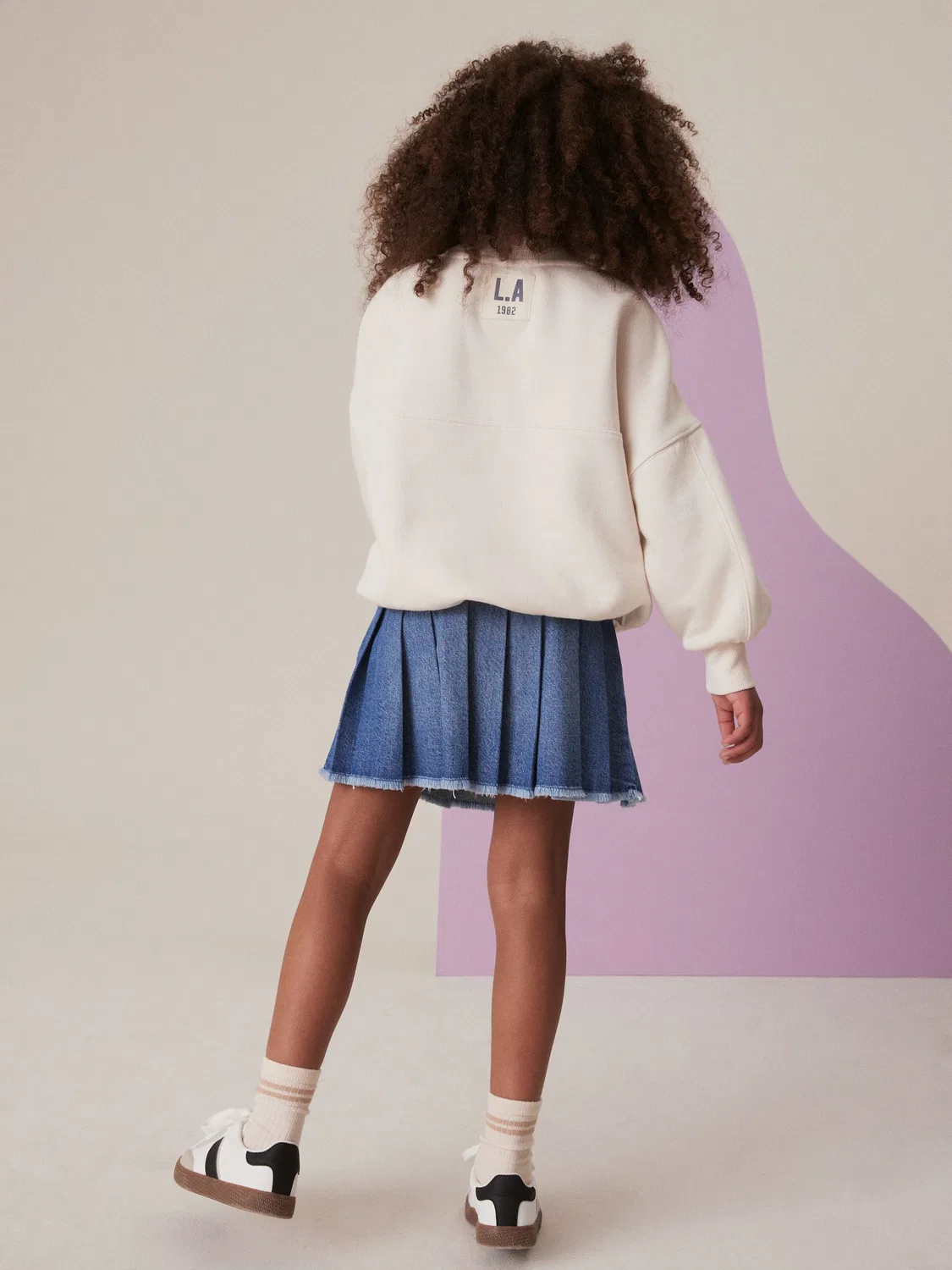 Юбка джинсовая плиссированная Mid Blue Denim Pleated Skirt Next, средний синий — фото 3