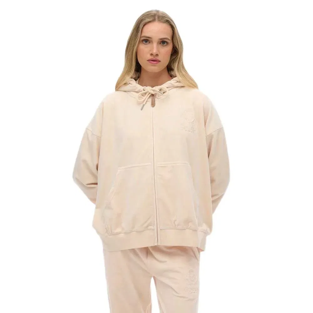 Худи на молнии Superdry Country Club Velour, бежевый