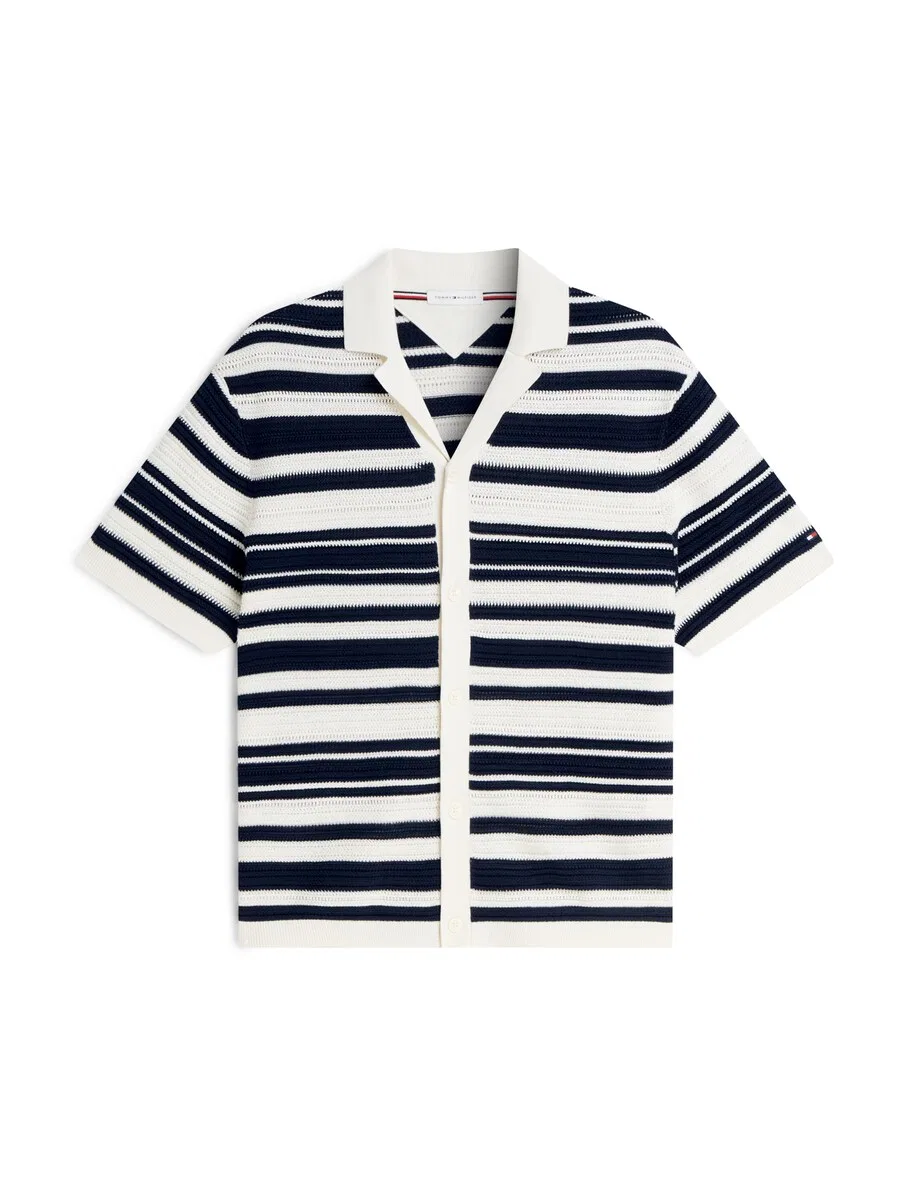 Вязаный кардиган TOMMY HILFIGER «Обычный крой, бретонская полоска, короткий рукав», цвет экрю
