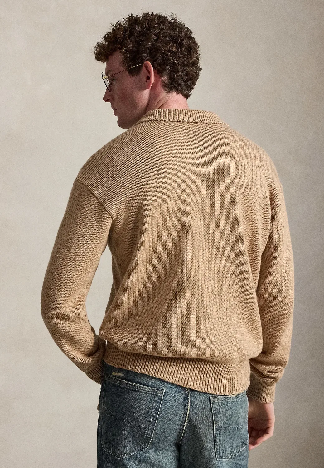 Вязаный хлопковый свитер с воротником-поло Polo Ralph Lauren, Camel Melange — фото 3