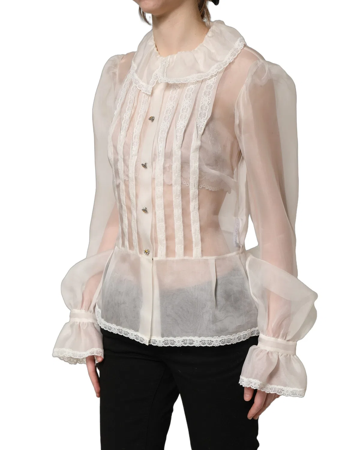 Женская блузка с оборками из органзы Dolce & Gabbana, Off White — фото 4