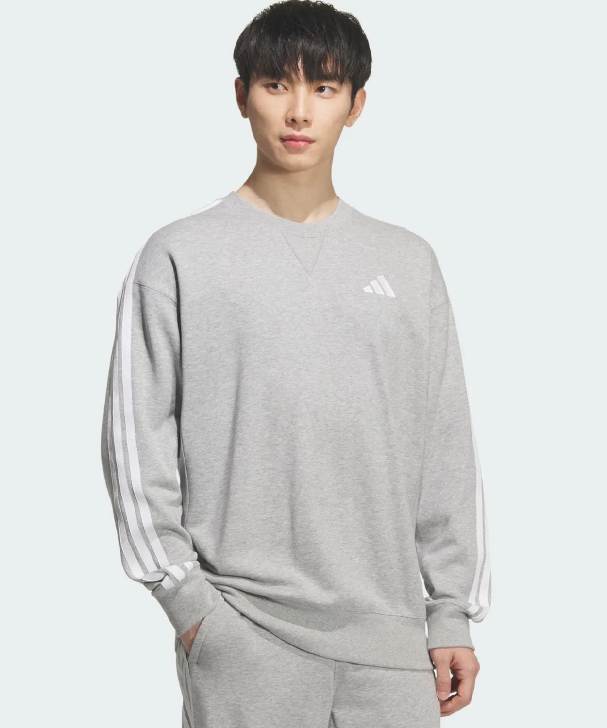Мужской свитшот с длинным рукавом из хлопка, Essentials Plus Loose Fit Three Stripes Adidas, Grey