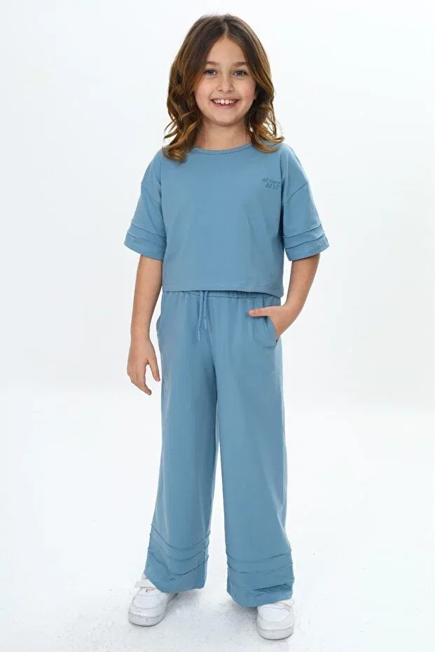Детский комплект для девочек ribbed detailed crop tracksuit set Toontoy, Blue — фото 4