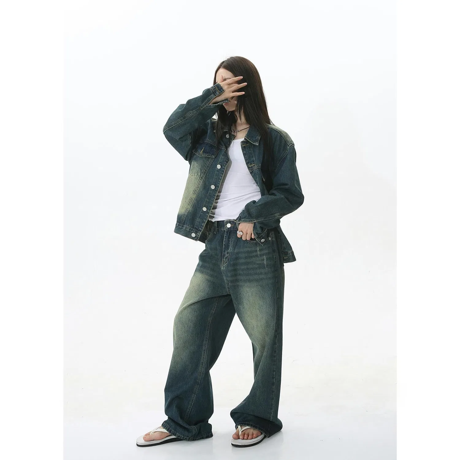 Женская джинсовая куртка с принтом, Pantaloni Blu — фото 4