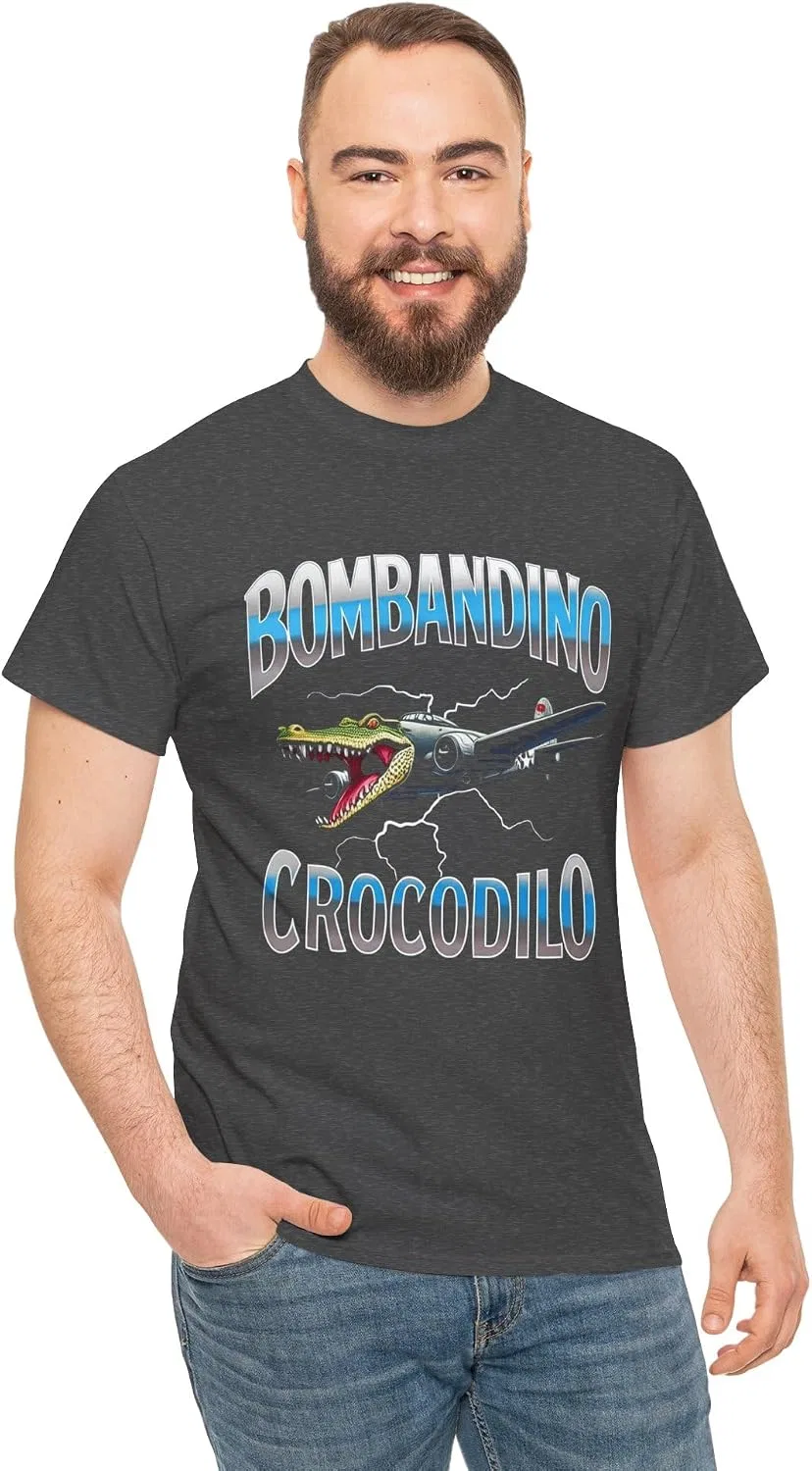 Женская футболка с принтом Bombandino Crocodilo, тёмно-серый меланж — фото 2