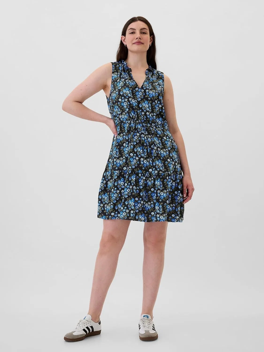 Женское платье без рукавов с разрезом горловины GAP, Blue Floral — фото 4