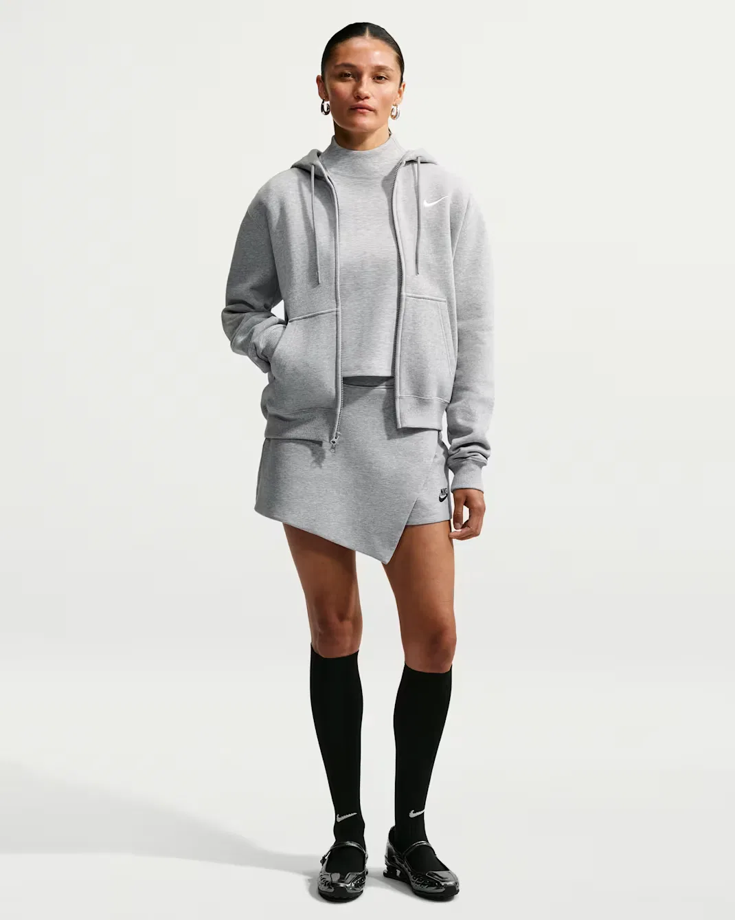 Женская толстовка на молнии Nike Studio Fleece Medium Weight, Dark Grey Heather/Sail — фото 4