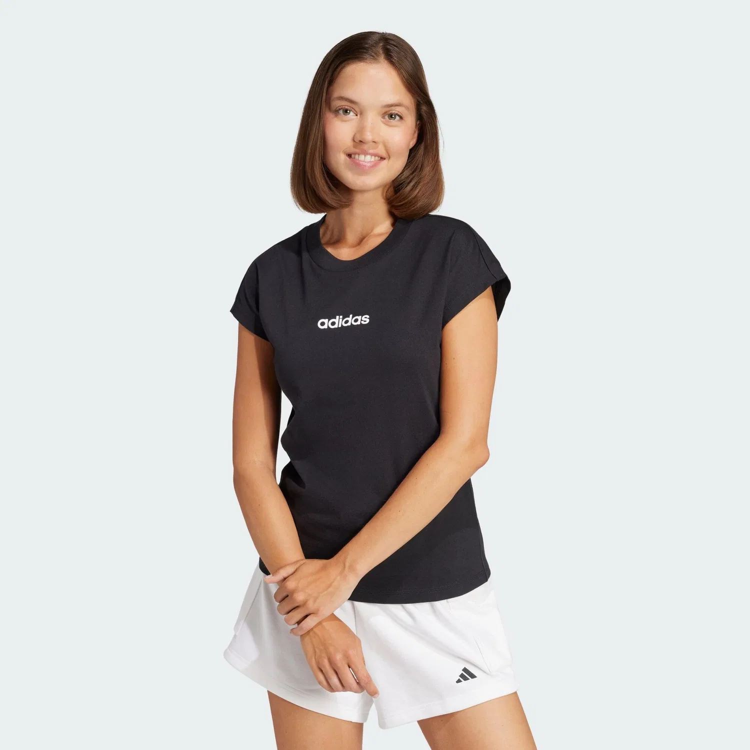 Мужская футболка с принтом Essentials Linear Cotton Adidas, Schwarz Weiss