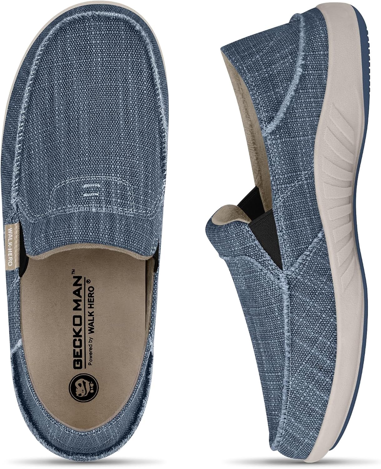 

Мужские слипоны, мужские лоферы из ткани с поддержкой свода стопы, ортопедические мужские мокасины при плантарном фасците, обувь для дома и улицы для облегчения боли Walk Hero Comfort And Support, темно-синий