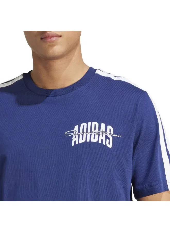 Футболка с принтом колледж-стайл Adidas, синяя — фото 4