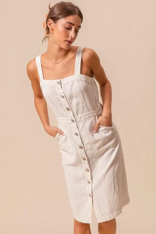 Женское платье-сарафан на пуговицах с карманами, Off-white — фото 2