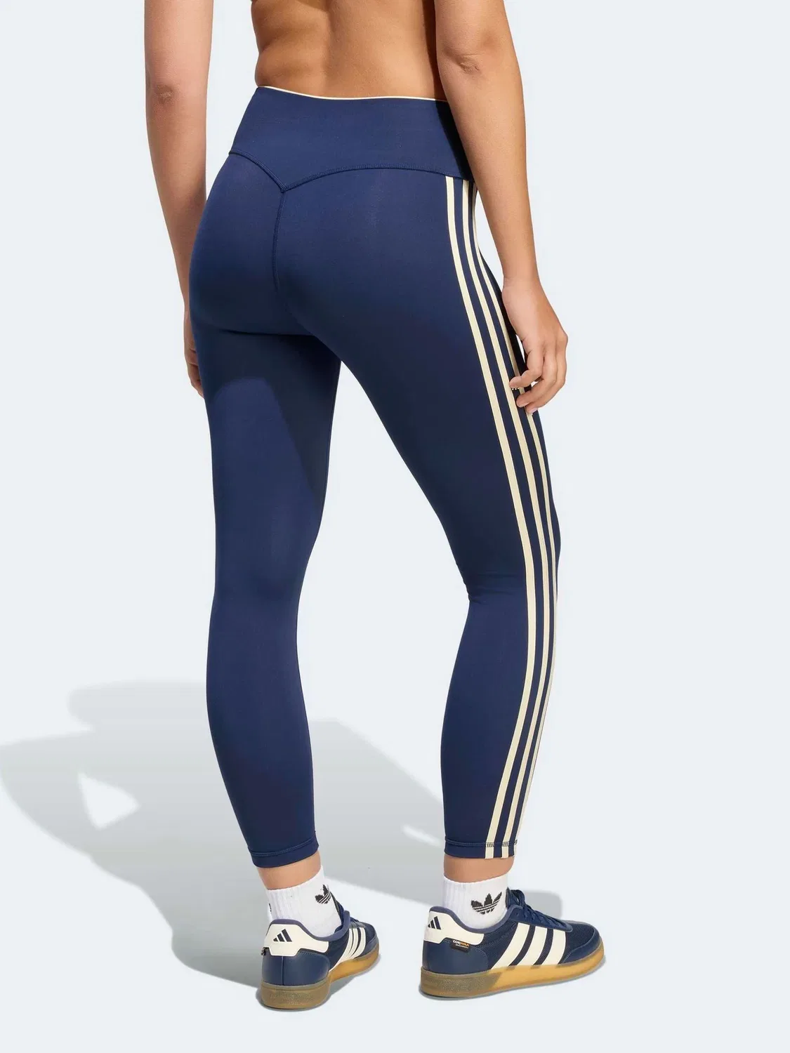 Синие спортивные леггинсы с 3 полосками adidas Originals — фото 2