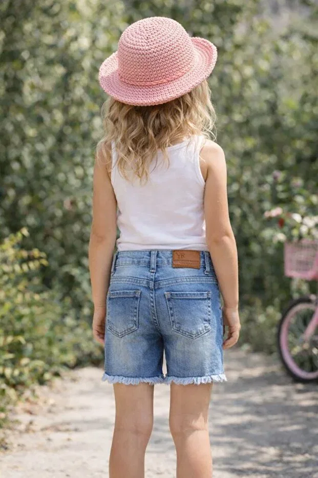 Детские шорты для девочек джинсовые рваные Fancykidsantalya, Denim Blue — фото 4
