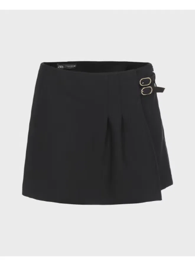 Юбка-трапеция с крючком на поясе Zara, черный