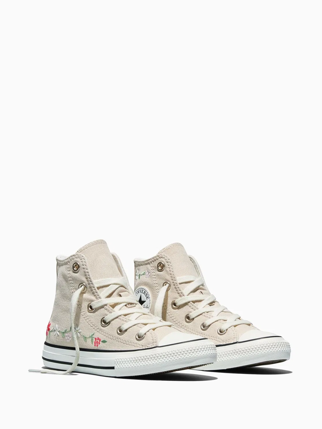 Кроссовки высокие с вышивкой цветов Converse Chuck Taylor, кремовый — фото 3