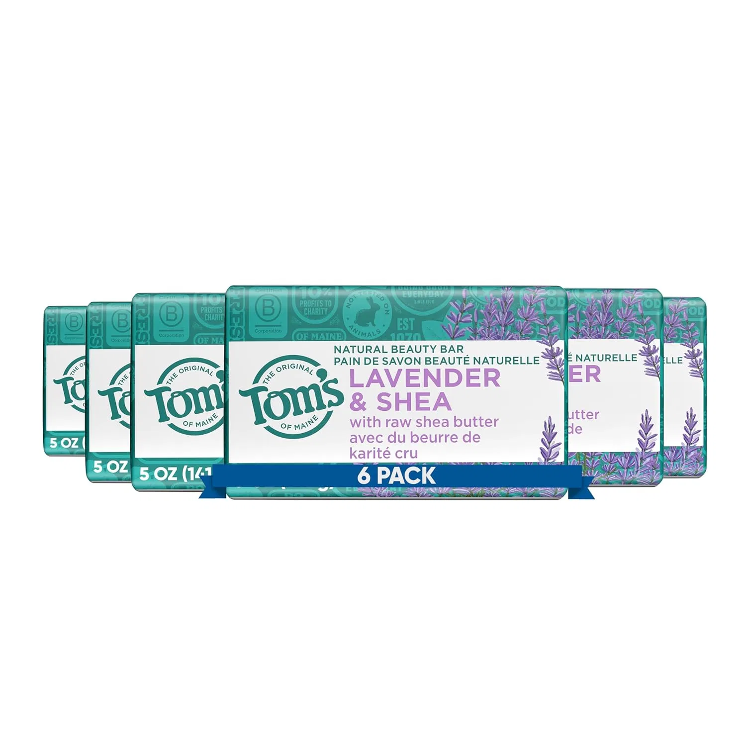 Мыло кусковое Natural Beauty Bar с маслом ши, Лаванда и Ши, 5 унций, набор 6 шт, Tom's of Maine