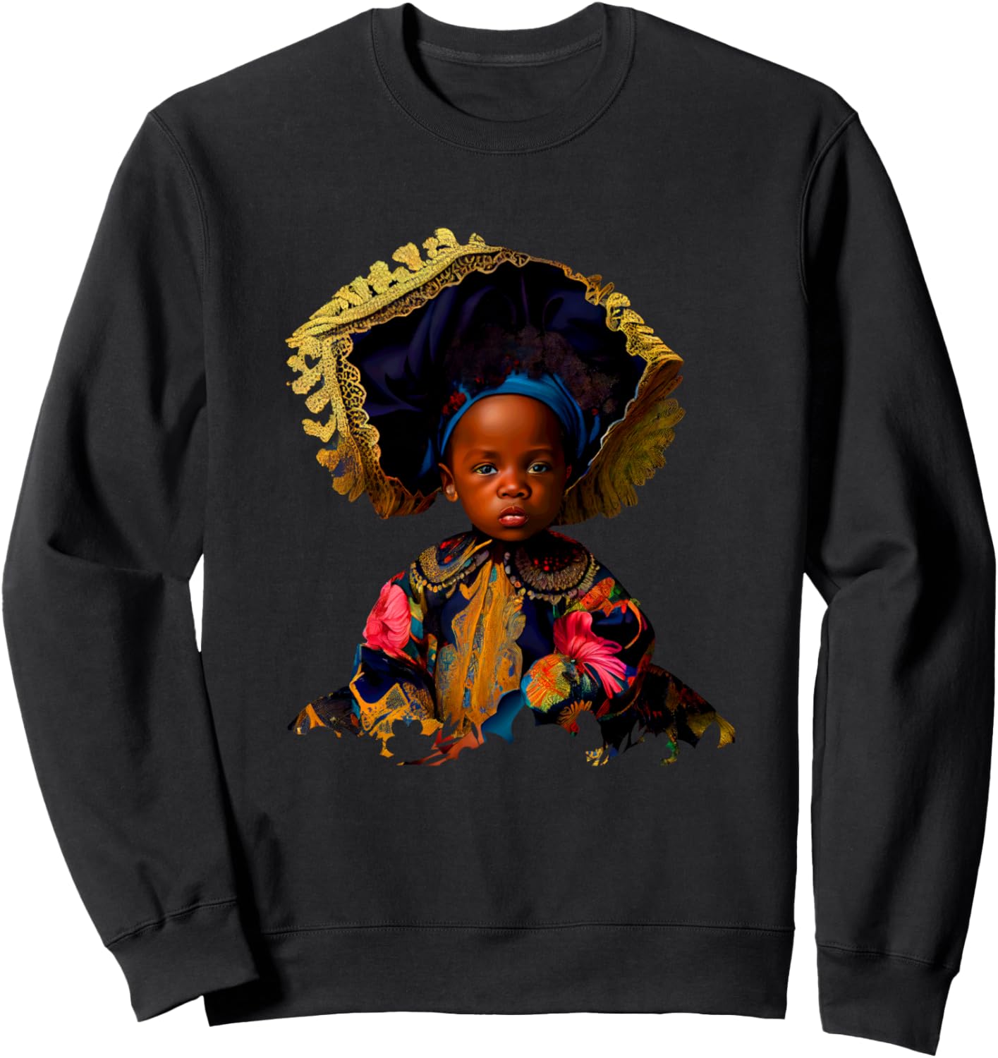 

Роскошная толстовка с портретом, отражающим африканское наследие, в стиле «царственная элегантность» Cultural Heritage Regal Attire Portrait Fusion, черный