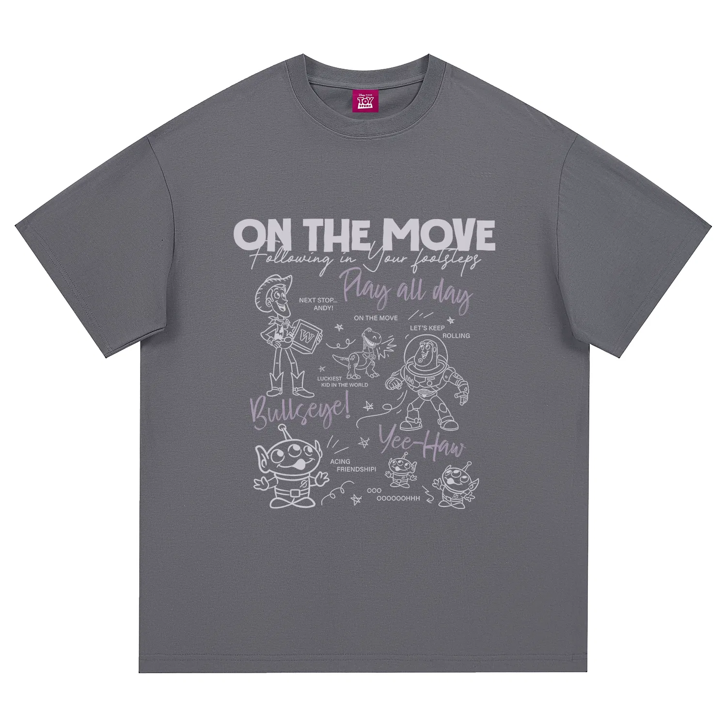 Детская футболка с принтом Disney T Shirts Unisex Crew Neck Thin Straight Fit Disney, Dark Gray