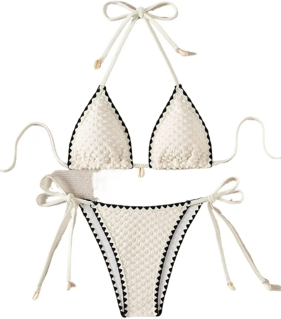 Женский бикини-сет с цветовыми блоками, Cutout Tie Back, Beige