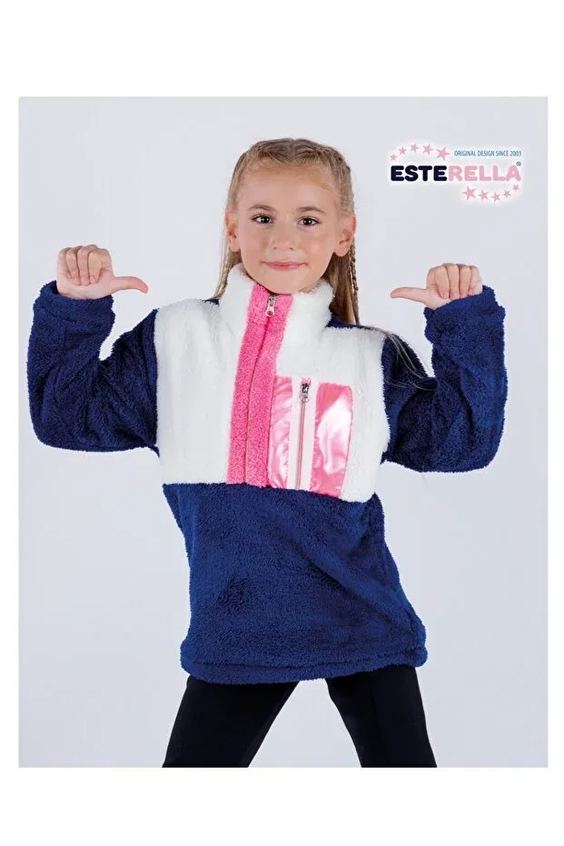 Детские свитшот для девочек с воротником-стойкой Esterella, Navy Blue — фото 3