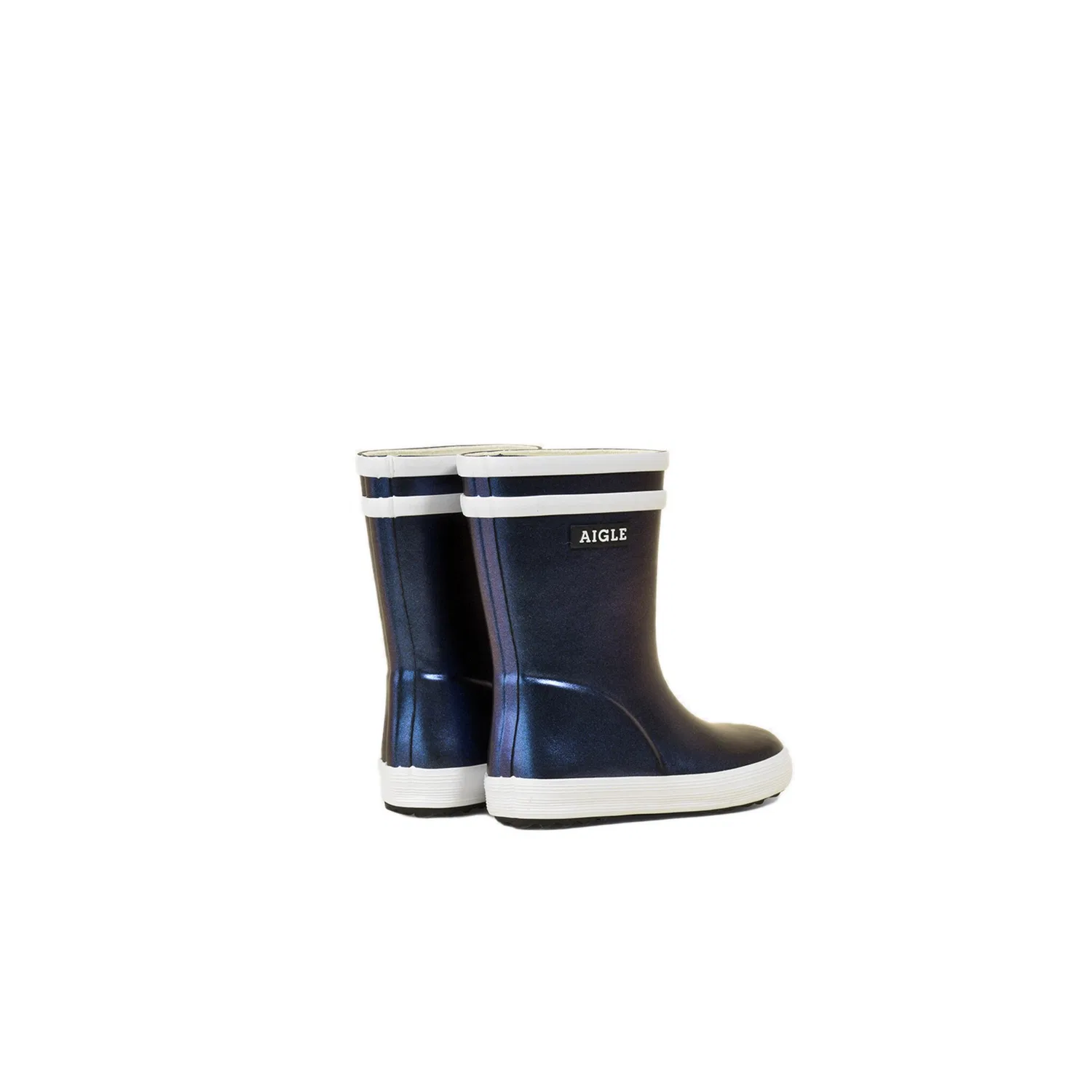 Детские резиновые сапоги с белыми полосками Aigle, Dark Blue/Metallic — фото 3