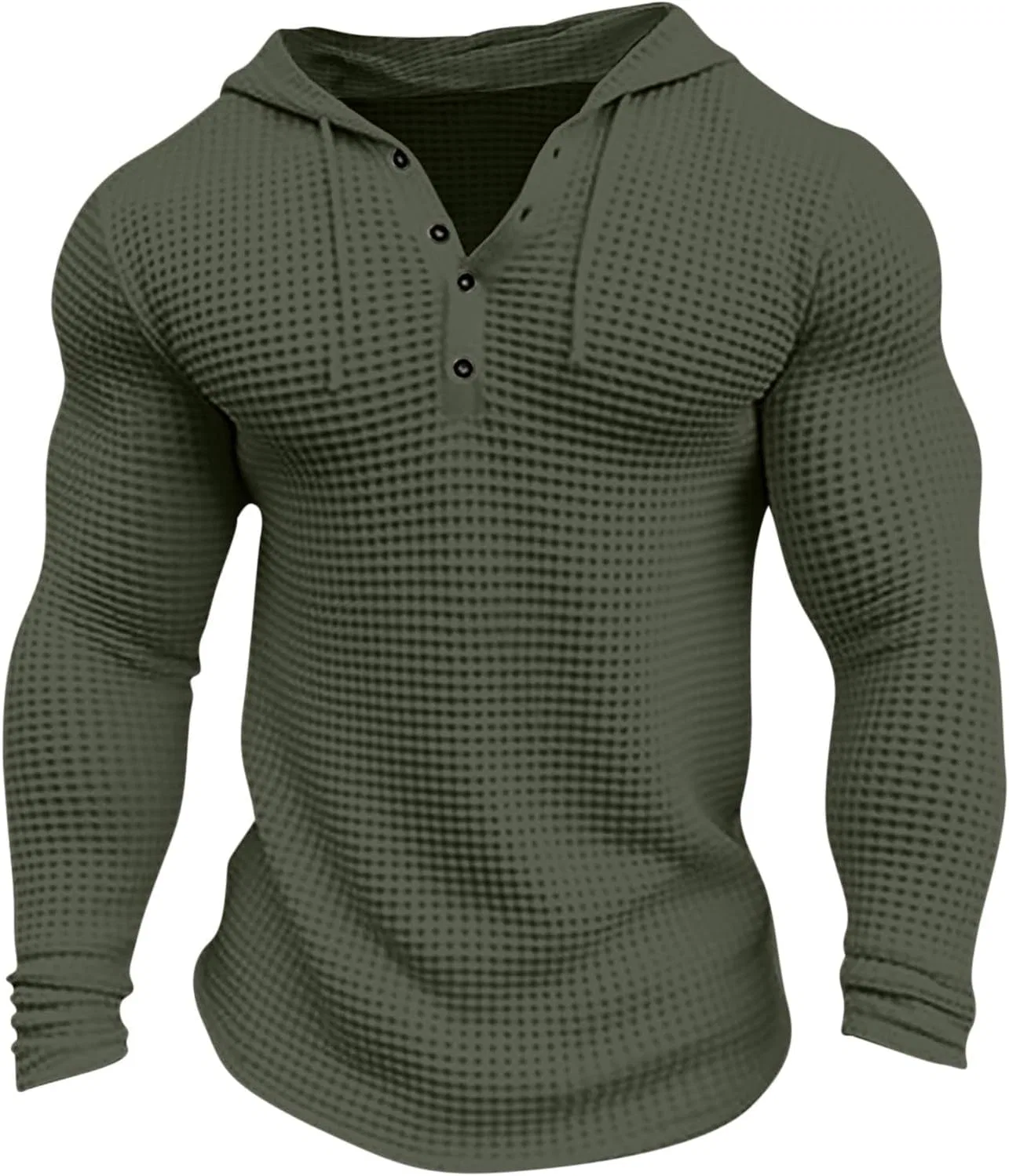 Мужская облегающая футболка с длинным рукавом Lightweight Tops Drawstring Workout Pullover Hoodies, Army Green
