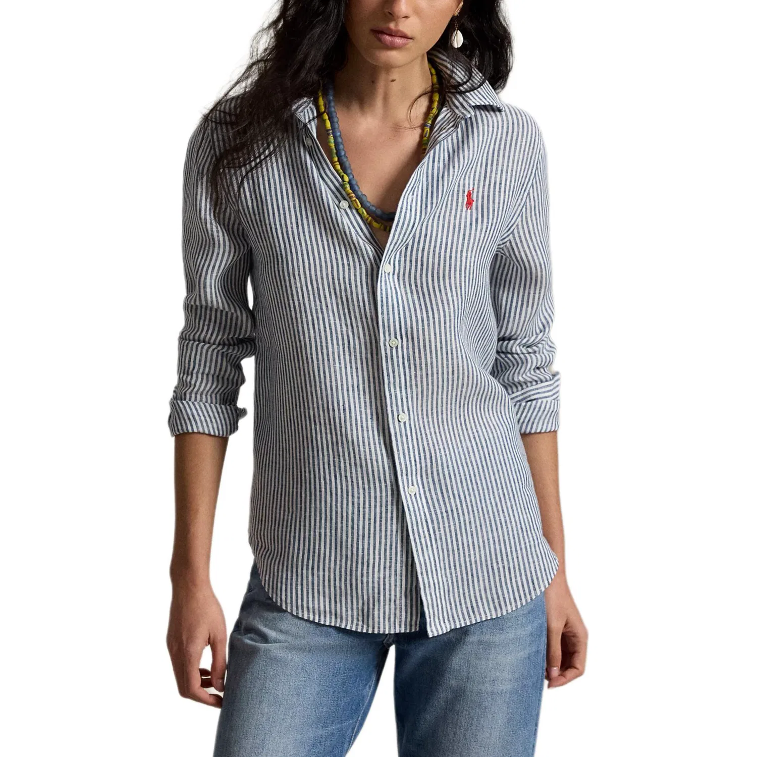 Женская рубашка с отложным воротником Polo Ralph Lauren, Blue White Stripes — фото 3