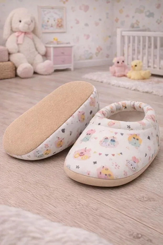 Детские пинетки хлопковые с принтом Peppino, Beige