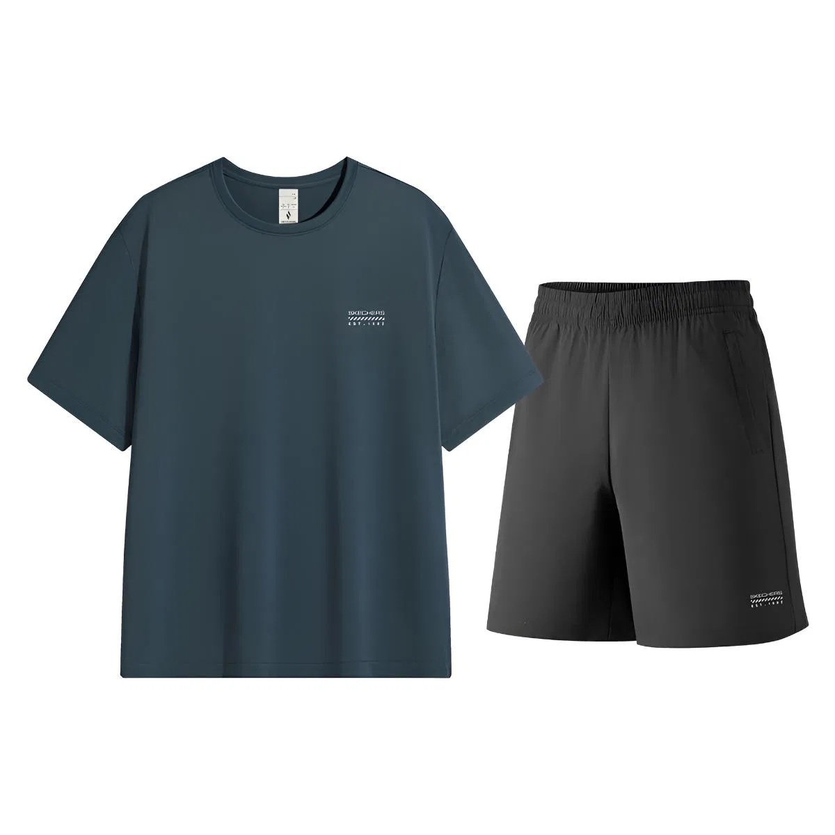 Детский спортивный комплект с круглым вырезом Skechers, Dark Gray Blue Top + Carbon Black Shorts