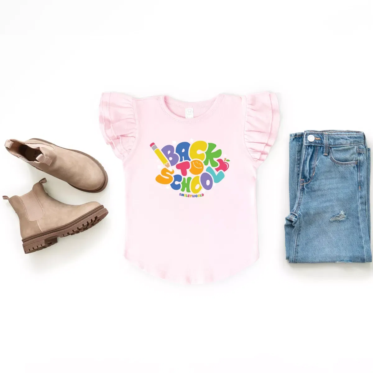 Детская футболка для девочек с принтом SmileyWorld Back To School Stars The Juniper Shop, Seafoam — фото 2