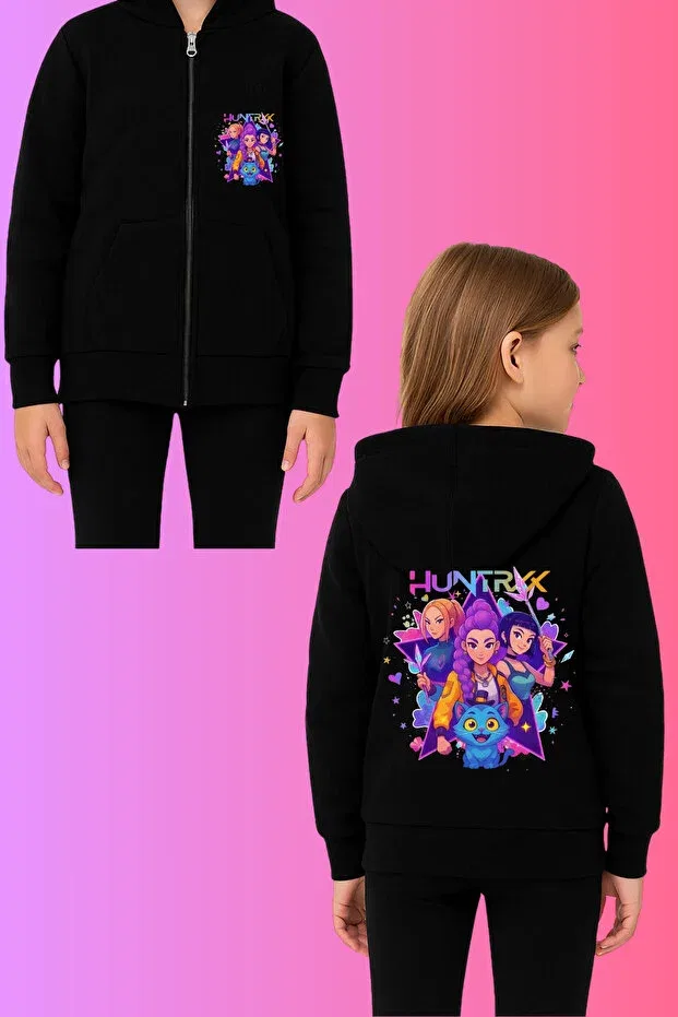 Детское худи с принтом для девочек K-Pop demon hunter huntrix Mech Butik, Black (Star)