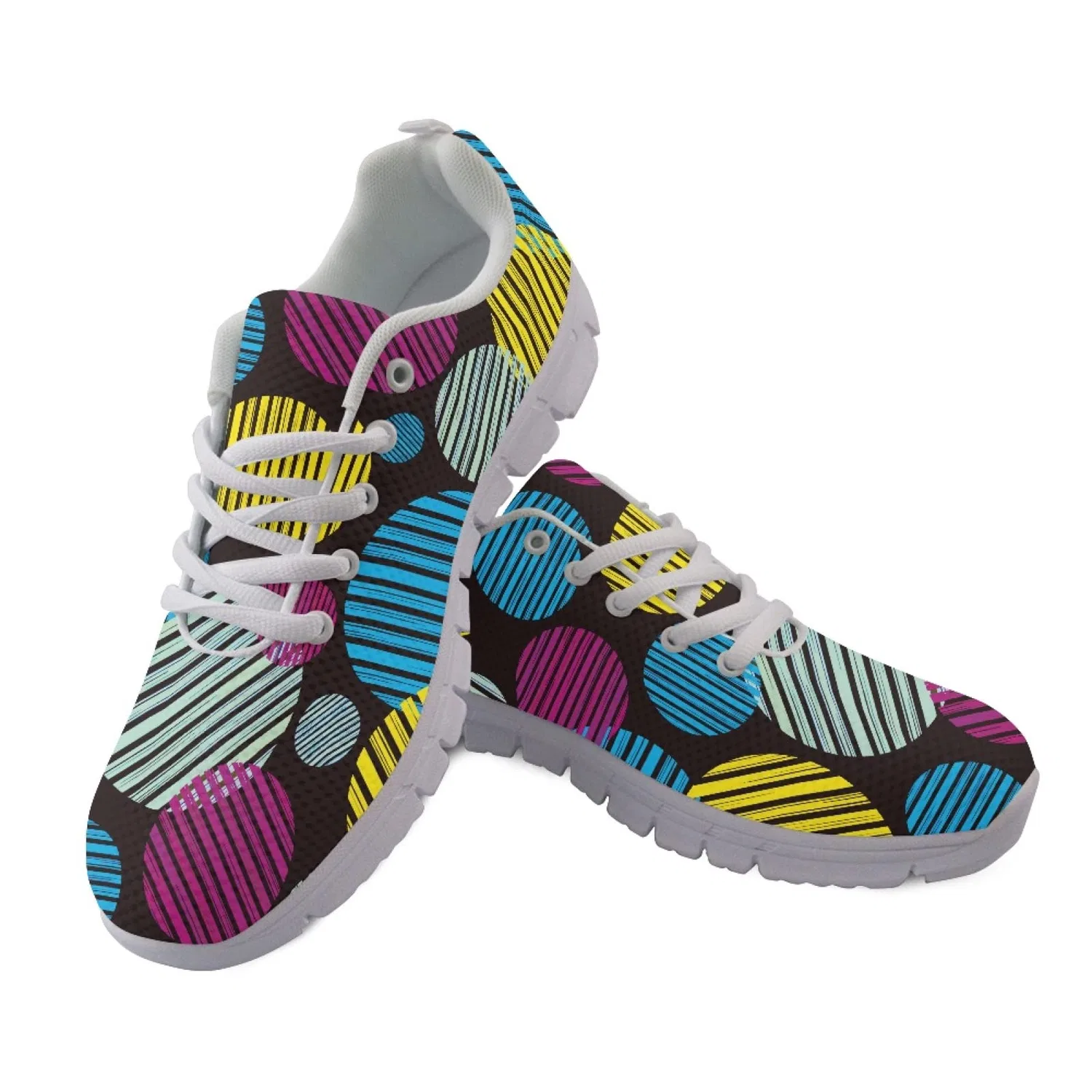 Детские кроссовки для девочек с принтом Running Shoes for Girls Girls Walking Trainers Paw Mushroom Sunflower Print Tie Dye Sports Shoes for Hiking Jogging Kuiaobaty, Colorful Circles — фото 2