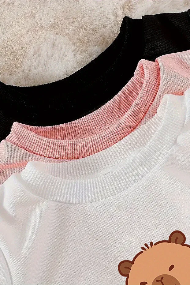 Детские свитшот для девочек с принтом Capybara printed 3-piece premium crew neck sweatshirt 24497 Myada, Colored — фото 2