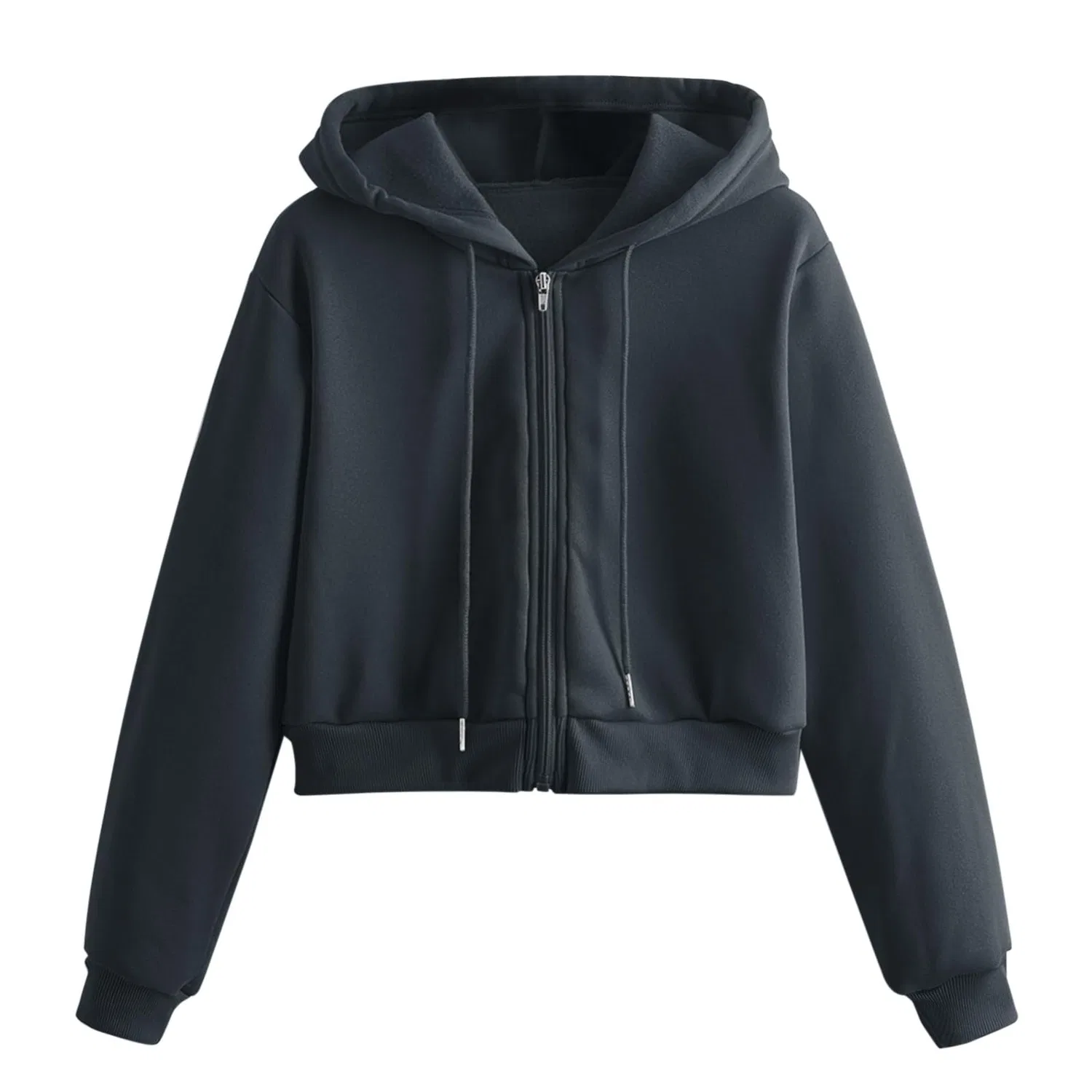 Женская худи с капюшоном и молнией, однотонная, с длинным рукавом, Grey 1