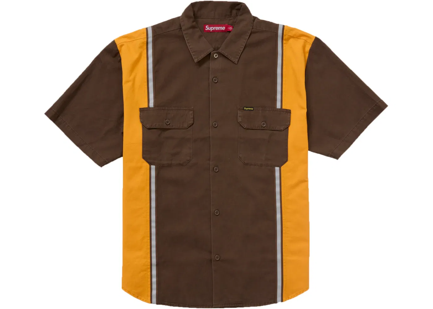 Мужская рубашка с принтом Supreme Reflective Stripe S/S Work Shirt, Brown