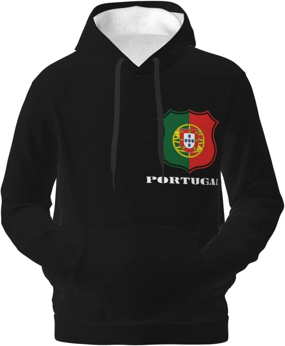 Мужская флисовая толстовка с капюшоном и карманом Portugal Portuguese Vintage Emblem Generic, черный — фото 2