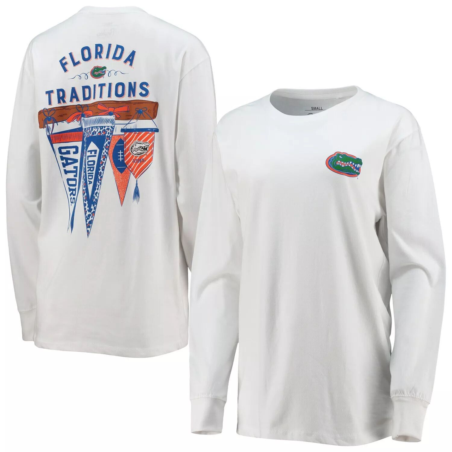 

Женская белая футболка с длинным рукавом и вымпелом Florida Gators Traditions Pressbox, Белый, Женская белая футболка с длинным рукавом и вымпелом Florida Gators Traditions Pressbox