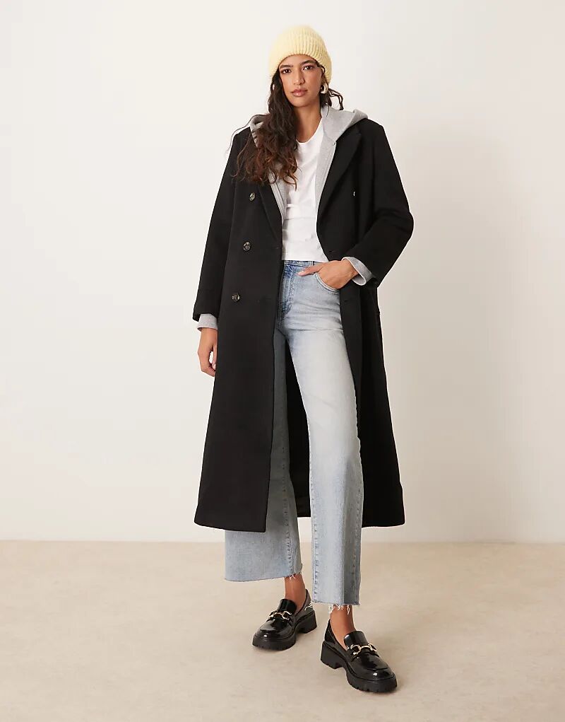 

Двубортное длинное пальто черного цвета Abercrombie & Fitch