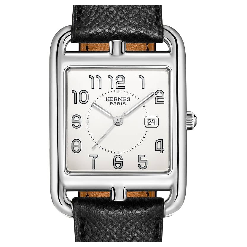 

HERMES Наручные часы с кварцевым механизмом, кожаным ремешком, 37*29 мм, белый циферблат, женские часы