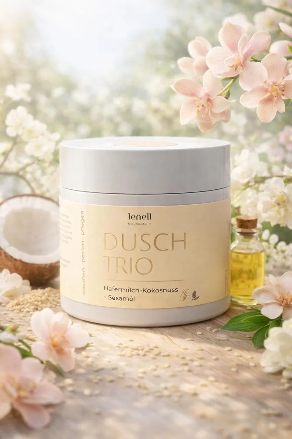 Скраб — Натуральный для душа lénell Oat Milk Coconut с кунжутным маслом, -в- , Generisch, 250 г — фото 2
