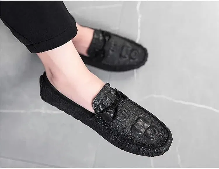 Лоферы крокодиловая текстура Nubuck Leather Classic Slip On, черный — фото 2