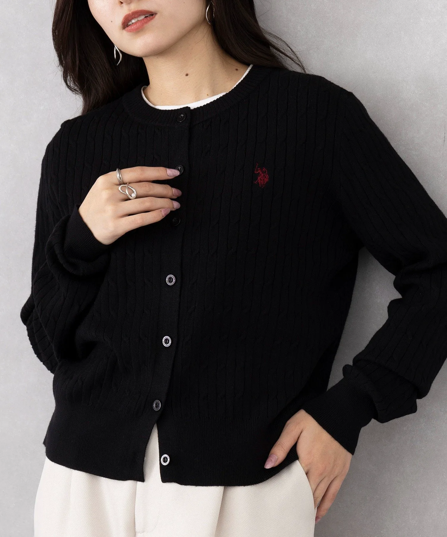 Кардиган мини-кросса с вышитым логотипом US POLO ASSN./One-Point Logo Pony. U.S. Polo Assn., BLK