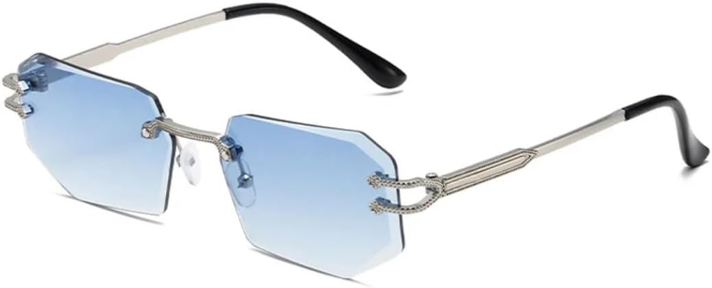 

Солнцезащитные очки с защитой UV400 | Маленькая безободковая оправа, цветные линзы | Для женщин и мужчин, для занятий спортом на открытом воздухе и вождения DSVIGF, Silver-blue