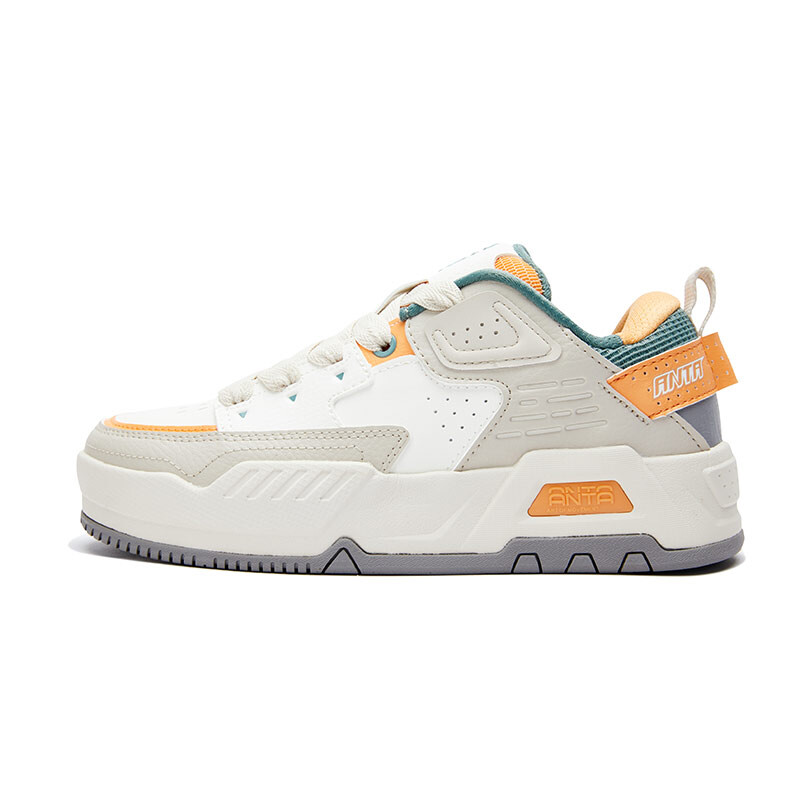 

Кроссовки ANTA Life Collection Skateboarding Shoes Women's Low-top Ivory White/White Chalk/Cloud Brocade Orange/Wood Lotus Green, слоновая кость/белый/оранжевый/зеленый