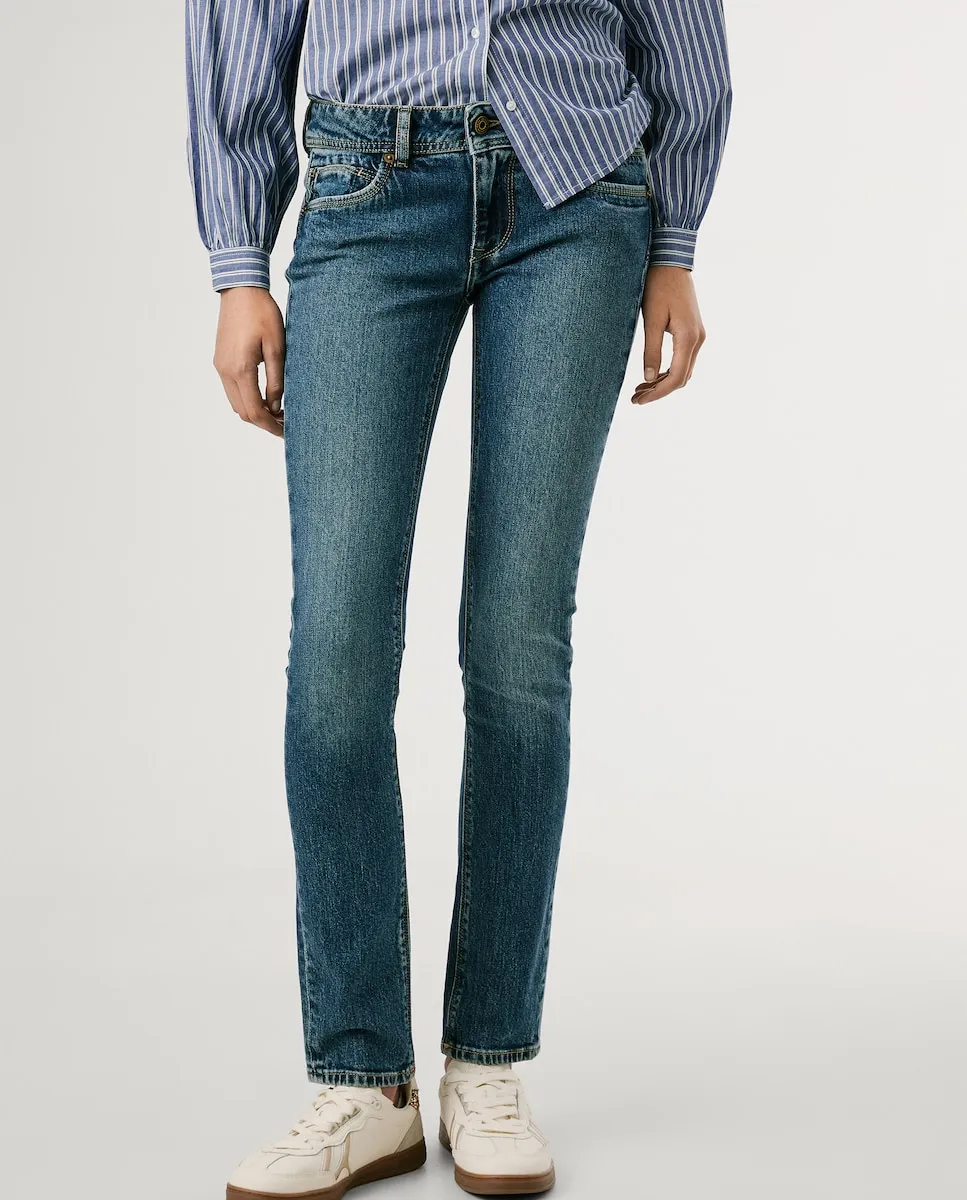 

Прямые женские джинсы с низкой талией и эффектом износа Pepe Jeans, синий